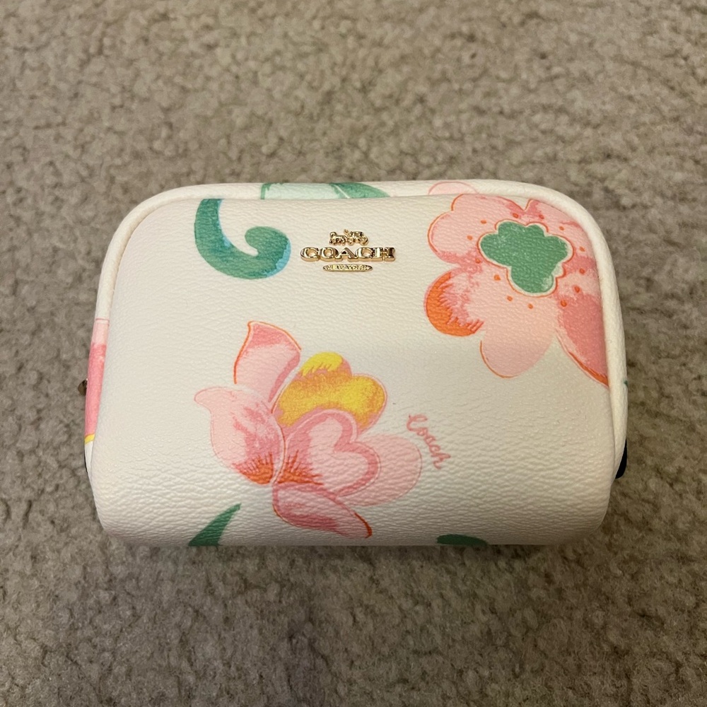 Coach White and Pink floral mini cosmetic case